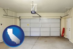 california map icon and a garage door interior, showing an electric garage door opener