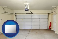 colorado map icon and a garage door interior, showing an electric garage door opener