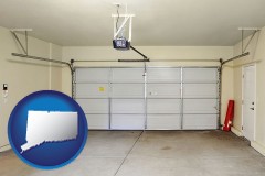 connecticut map icon and a garage door interior, showing an electric garage door opener