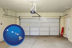 hawaii map icon and a garage door interior, showing an electric garage door opener