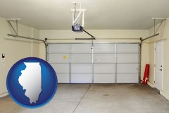 illinois map icon and a garage door interior, showing an electric garage door opener