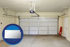 kansas map icon and a garage door interior, showing an electric garage door opener