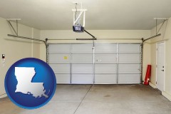 louisiana map icon and a garage door interior, showing an electric garage door opener