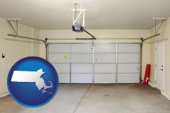 massachusetts map icon and a garage door interior, showing an electric garage door opener