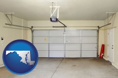 maryland map icon and a garage door interior, showing an electric garage door opener