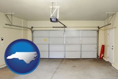 north-carolina map icon and a garage door interior, showing an electric garage door opener