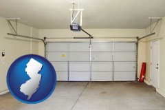 new-jersey map icon and a garage door interior, showing an electric garage door opener