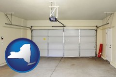 new-york map icon and a garage door interior, showing an electric garage door opener