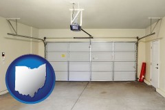 ohio map icon and a garage door interior, showing an electric garage door opener