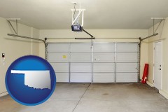 oklahoma map icon and a garage door interior, showing an electric garage door opener