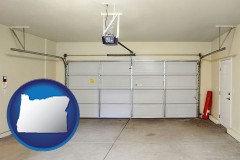 oregon map icon and a garage door interior, showing an electric garage door opener