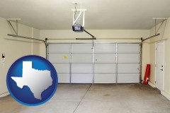 texas map icon and a garage door interior, showing an electric garage door opener