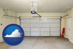 virginia map icon and a garage door interior, showing an electric garage door opener