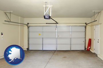 a garage door interior, showing an electric garage door opener - with Alaska icon