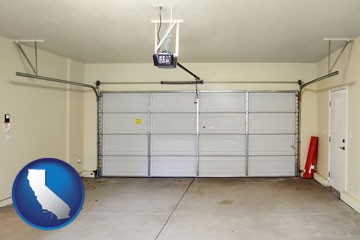 a garage door interior, showing an electric garage door opener - with California icon