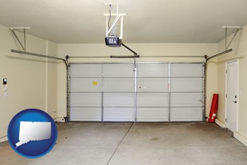 a garage door interior, showing an electric garage door opener - with Connecticut icon