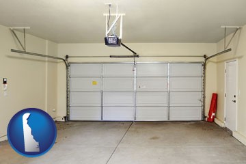 a garage door interior, showing an electric garage door opener - with Delaware icon