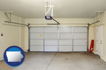 a garage door interior, showing an electric garage door opener - with Iowa icon