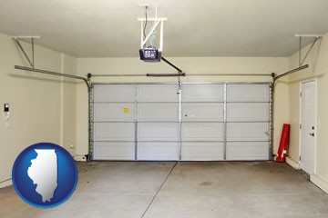 a garage door interior, showing an electric garage door opener - with Illinois icon