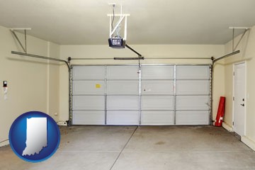 a garage door interior, showing an electric garage door opener - with Indiana icon