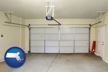 a garage door interior, showing an electric garage door opener - with Massachusetts icon