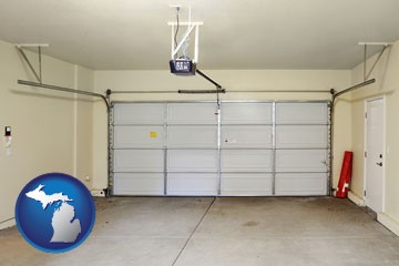 a garage door interior, showing an electric garage door opener - with Michigan icon