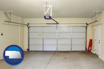 a garage door interior, showing an electric garage door opener - with Nebraska icon