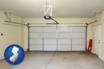 a garage door interior, showing an electric garage door opener - with New Jersey icon
