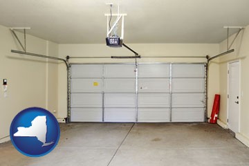 a garage door interior, showing an electric garage door opener - with New York icon