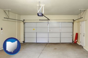a garage door interior, showing an electric garage door opener - with Ohio icon