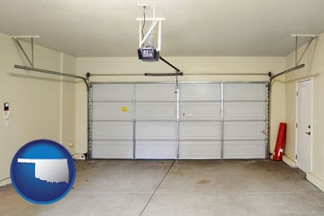 a garage door interior, showing an electric garage door opener - with Oklahoma icon
