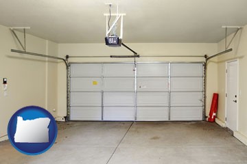 a garage door interior, showing an electric garage door opener - with Oregon icon