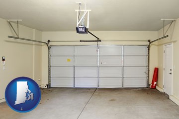 a garage door interior, showing an electric garage door opener - with Rhode Island icon