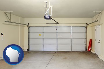 a garage door interior, showing an electric garage door opener - with Wisconsin icon