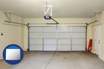 a garage door interior, showing an electric garage door opener - with Wyoming icon